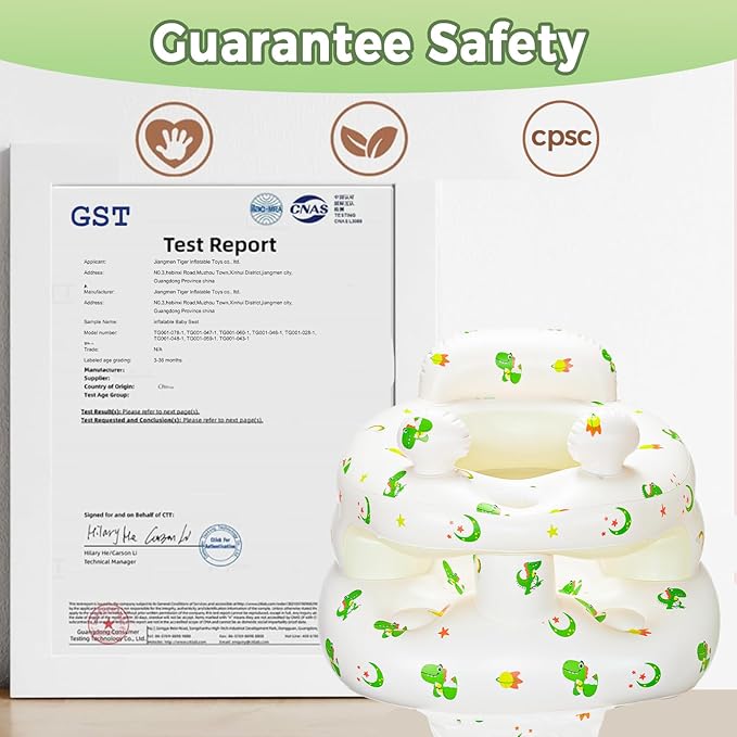 Inflatable Baby Seat for Babies 3-36 Monthsï¼?Squeaky Sound & Anti-Fall Design] Inflatable Chair with Sound-Making Ears, Baby Seat for Sitting-Up Practice, Built-in Air Pump (Ear Dinosaur)