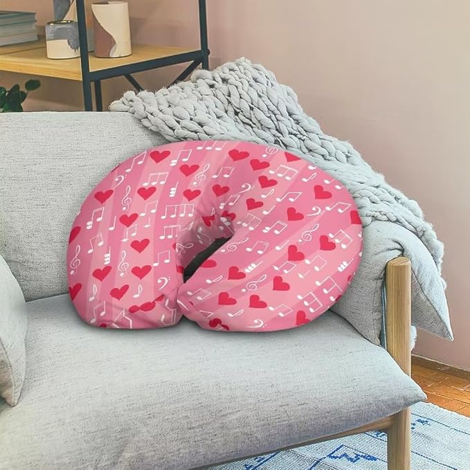 Nursing Pillow Cover for Baby Boy Girl, Stretchy Valentine Love Music Symbols Breastfeeding Pillow Slipcover, Lightweight Custom Gifts for Toddler Infant