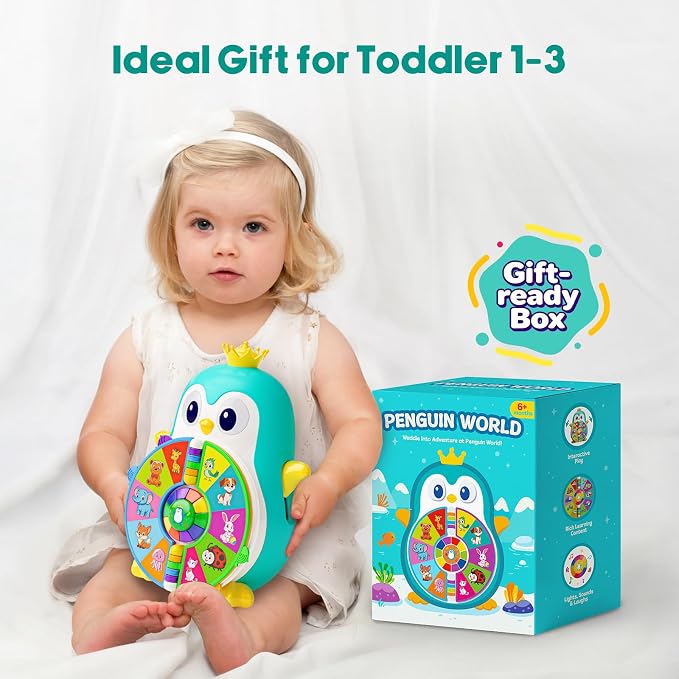 Vahome Musical Penguin Educational Toys for 1,2 Year Old Boy Gifts, Learning Toy for Toddlers 1-3 Yr with 5-Theme Pages, Lights & Music, First Birthday Gift for 1-2 Year Old 12-18 Month Age (Blue)