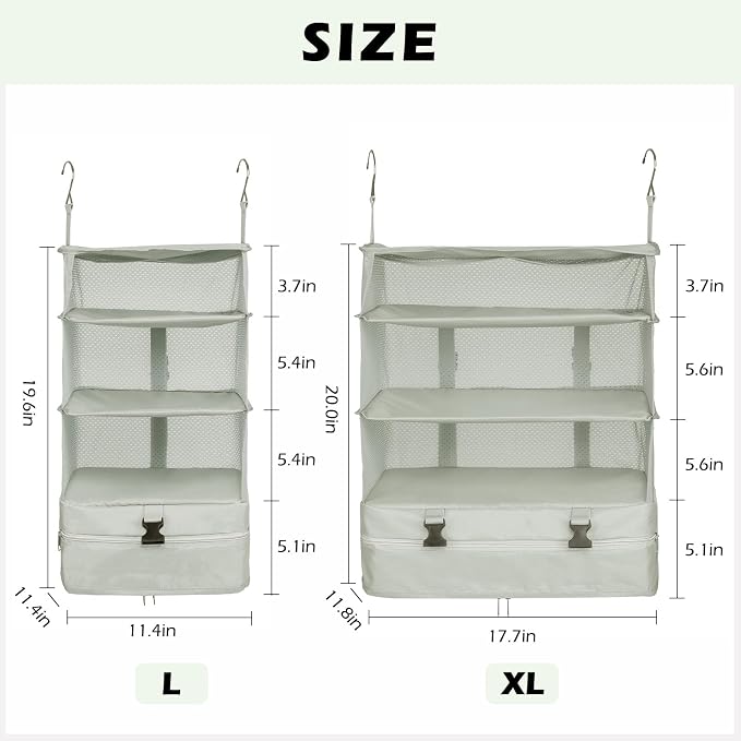 Surblue Hanging Closet Storage Bag Collapsible 3-Shelf Washable Oxford Fabric with 2 Hooks (L 11.41 * 11.41 * 19.68in, Light Gray)