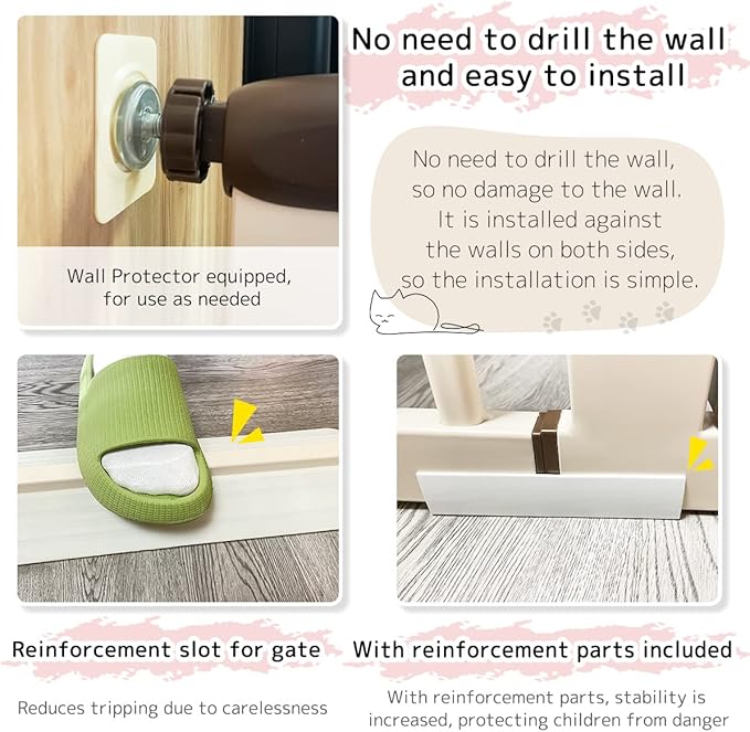 Lumizone 61.02" Extra Tall Pet Gate for Cat Dog 63.39"-67.90" Wide Cream | Extra Tall Cat Gate for Doorway Hallway Stairs Pressure Mounted 1.37" Gap No Drilling Auto-Close Dual-Lock
