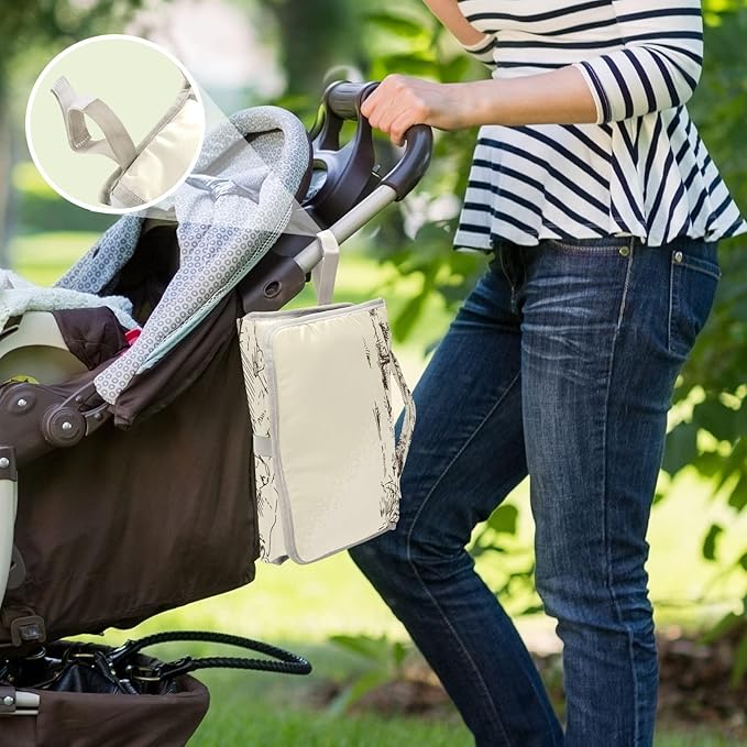 West Desert with Cowboys Portable Diaper Changing Pad - Waterproof Foldable Baby Diaper Changing Pad with Built-in Pillow, Travel Diaper Changing Mat for Newborn Baby