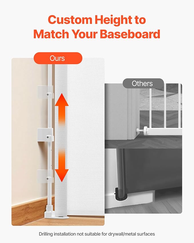 VEVOR Retractable Baby Gate, Extends to 56.3 inch Wide, 31.3 inch Tall, with Security Lock, Easy to Use, Walk Through Without Tripping, Mesh Dog Gate for Stairs, Hallways, Indoor/Outdoor, White