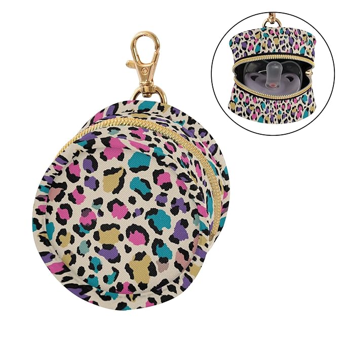 Leopard Beige Pink Pacifier Holder Case Newborn Pacifier Storage Pouch for Boys Girls Easy Attach to Diaper Bag Portable Baby Essentials Container
