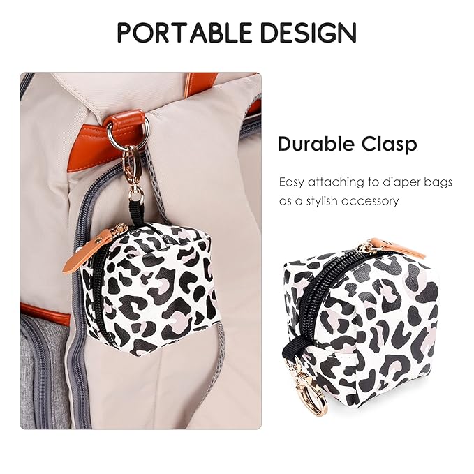 SONARIN Portable Pacifier Holder Case with Clasp for Diaper Bags,PU Baby Dummy Case Soother Pod Pacifier Case Pacifier Bag Storage Box for Holding 2 Pacifiers or Nipple Shields(Leopard Print)