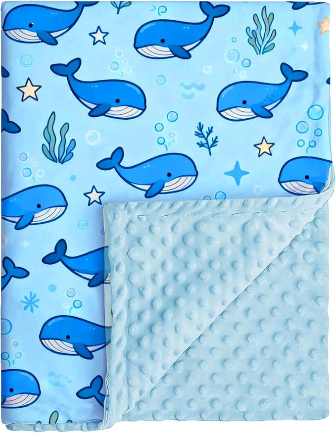 Whale Baby Blanket for Boys Girls, Ocean Soft Double Layer Minky Receiving Blankets with Dotted Backing for Newborn Toddler Nursery Crib Stroller Car Seat 29.5'' x 39.3''