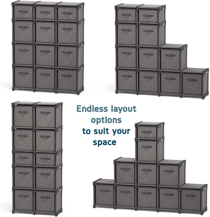 6 Cube Storage Organizer - Gray Cube Organizer Shelf, DIY Storage Cubes Organizer Shelves with Fabric Storage Cubes, Sturdy Cubbies Storage Shelves, Cube Storage Shelf for Bedroom, Playroom and More