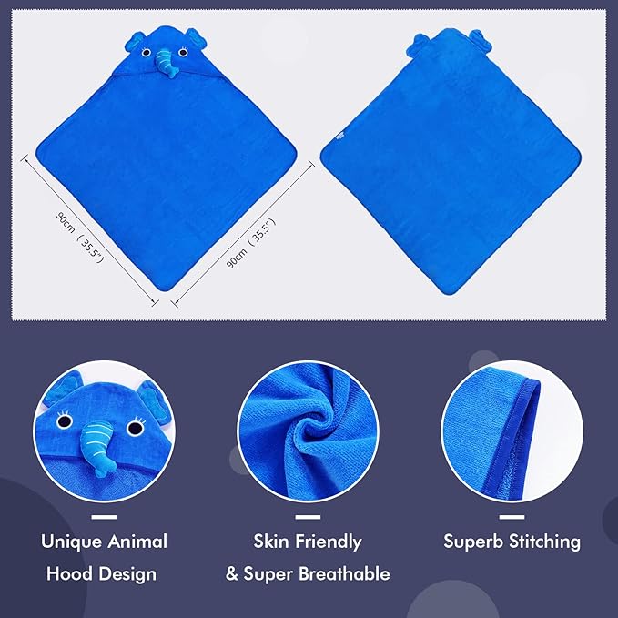 MICHLEY Baby Boy Girl Animal Hooded Bath Towel, Soft Cotton Beach Swimming Washcloth for 0-6T, Elephant