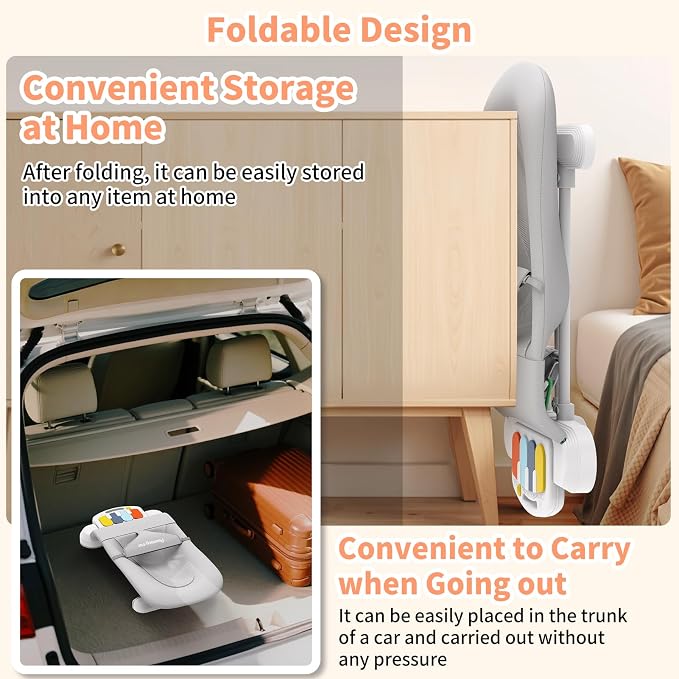 Baby Bouncer Seat, 3-Speed Adjustable Height Baby Bouncer Seat, 4-in-1 Bouncer Seat for Babies 0-6 Months, Detachable Piano Pedals, Feeding Tray