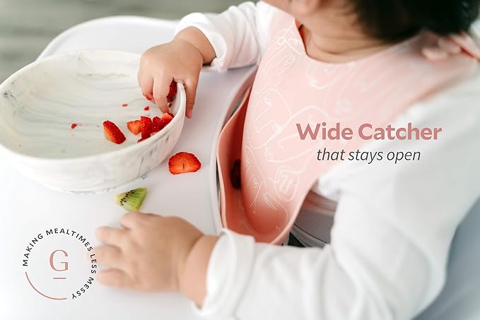Goobie Baby Silicone Baby Bib with Food Catcher - Adjustable Waterproof Feeding Bib for Babies and Toddlers 4 to 36 Months in Stylish Colors for Girl and Boy - Modern, Soft, Easy to Clean (Foliage)