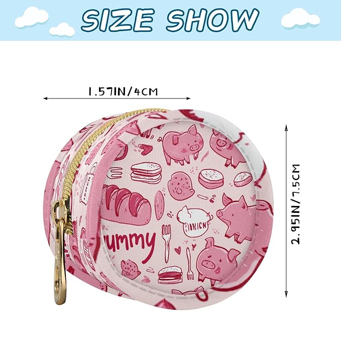 Pacifier Holder with Clip Pacifier Case for Diaper Bag Round Baby Pacifier Pouch Box Bag Portable Pink Cute Pigs Bacon Bread