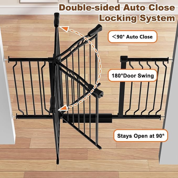 Extra Wide Baby Gate with Door Safety Gate for Baby, Toddler & Kids, Walk Through Gates for Stairs Pressure Mounted no Drill，Black
