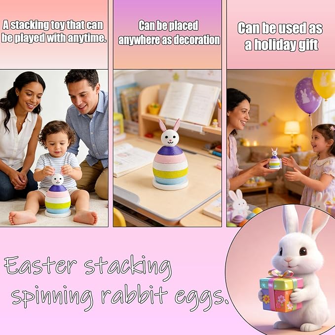Spinning Stacking Toys Rainbow Rabbit Egg Montessori Sorting & Stacking Toys for Kids, Ages 6 Months to 3 Years