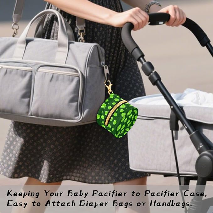 Green Tennis Ball Print Pacifier Holder Case for Diaper Bag Portable Travel Pacifier Storage Case with Clip Newborn Baby Pouch for Baby Boys Girls Outdoor Purse