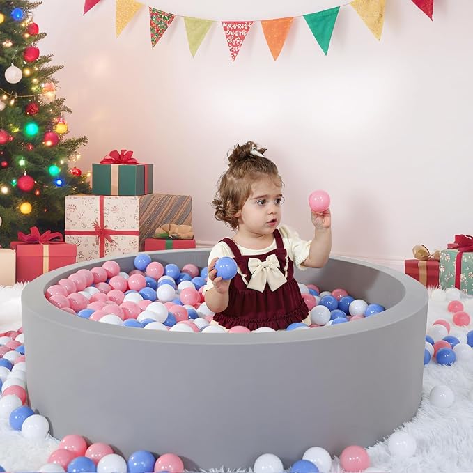 Wilwolfer Foam Ball Pit for Toddlers with 100 Balls, Large Baby Ball Pit for Babies with Soft Memory Sponge, Indoor Outdoor Baby Playpen, Kids Play Ball Pool, Gift Toys for Infants Boys and Girls