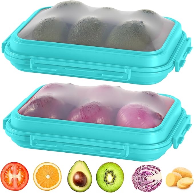 2-Piece Airtight Food Storage Containers Set ??Avocado Saver, Onion Keeper, Silicone Kitchen Organizers for Fridge, Reusable & Leak-Proof to Lock in Freshness K05-light blue