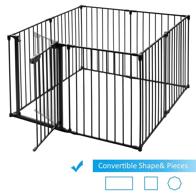 Costzon Baby Safety Gate, 181-Inch Extra Wide Fireplace Fence, Foldable Pet Gates with Add/Decrease Panels Directly, Wall-Mount Metal Gate for Pet & Child