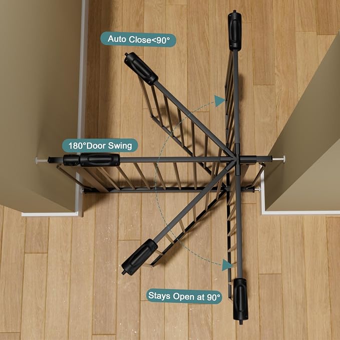 Extra Wide Baby Gate Tension Indoor Safety Gates Black Metal Large Pressure Mounted Pet Gate Walk Through Long Safety Dog Gate for The House Doorways Stairs (66.93"-71.65"/170-182CM, Black)