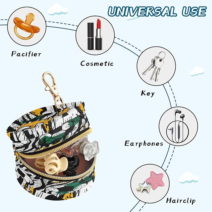 Pacifier Holder with Clip Pacifier Case for Diaper Bag Round Baby Pacifier Pouch Box Bag Portable Soccer Game Zebra Stripes White