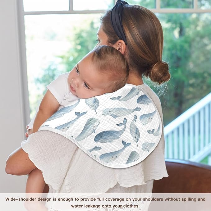 vvfelixl Muslin Burp Cloths Whale Dolphin Baby Washcloths for Baby Girl Boys 2 Pack