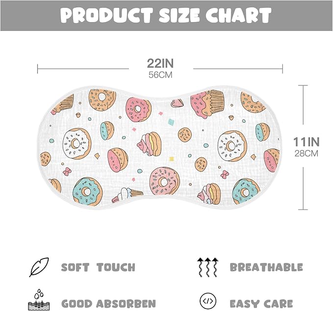 vvfelixl Muslin Burp Cloths Cute Pastries Doughnuts Baby Washcloths for Baby Girl Boys 2 Pack
