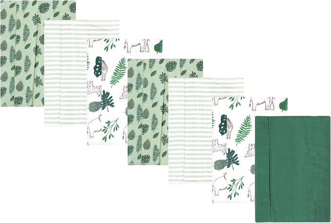 Luvable Friends Hudson Baby Flannel Burp Cloths 7pk, Jungle Green
