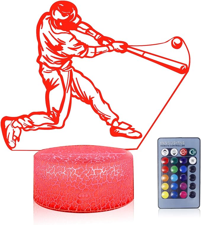 Baseball 3D Night Light,16 Color Change&Dimming by Remote Control or Smart Touch Optical Illusion Bedside Lamps,Sports Decor for Boys Bedroom Girls Kids Teens Birthday Chrismas Gifts Xmas Gift