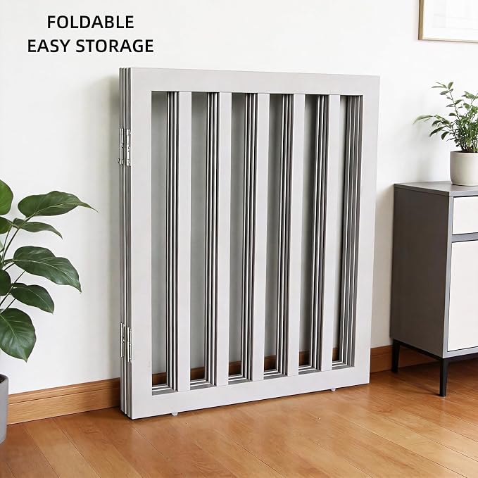 Dog Gate Indoor, Freestanding Dog Fence for The House, Doorways, Hallways,or Stairs,Pet Gate Foldable Wooden,Expandable 32" Height 2 Panels,Grey