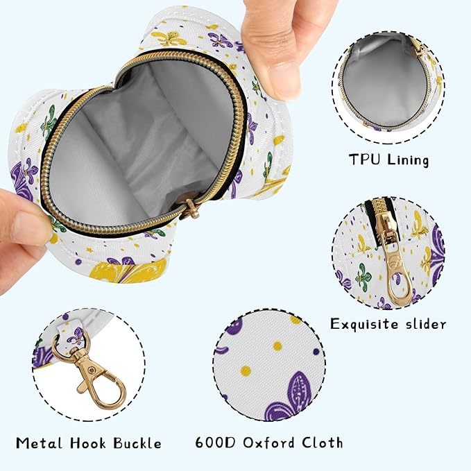 Pacifier Holder with Clip Pacifier Case for Diaper Bag Round Baby Pacifier Pouch Box Bag Portable White Shrove Tuesday Fleur-de-lis