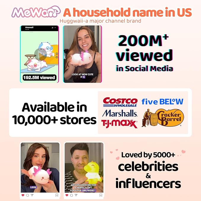 Mewaii Huggwaii Squishy Axolotl Night Light for Kids ??Dimmable Silicone Axolotl Lamp, 2025 Upgraded Baby Night Light, Rechargeable, 20H Battery Life, Sleep Aid Gift for Toddlers, Girls&Room Decor
