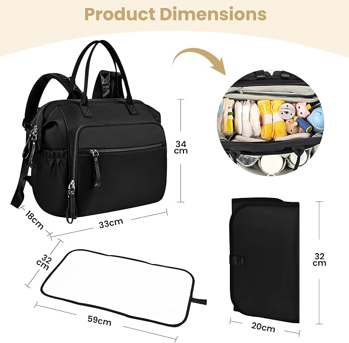 Large Diaper Bag Tote – Lightweigt Diaper Tote Bag With Large Capacity – Matching Changing Pad, Waterproof Design, Insulated Bottle Pockets, Padded Crossbody Shoulder Strap