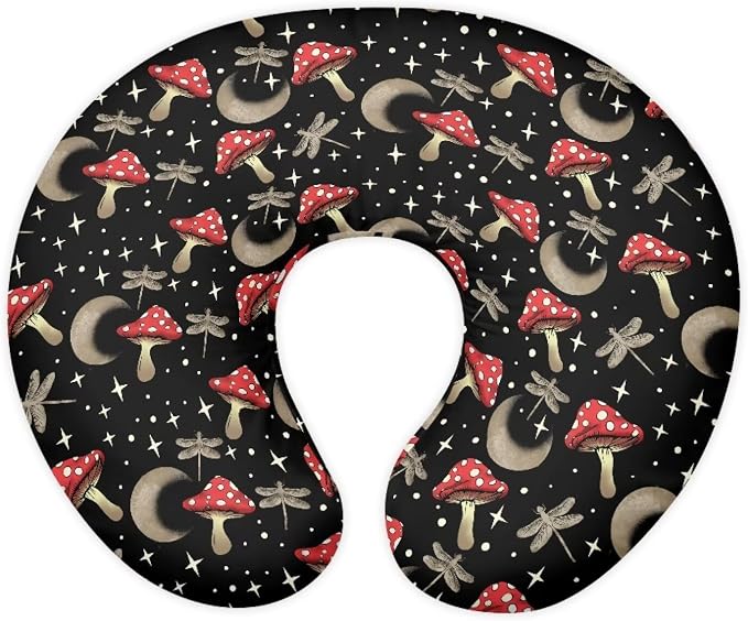 Mushroom Dragonfly Bottlefeeding Pillow Detachable Newborn Original Breastfeeding Slipcover Case and Positioner U-Shaped Head Support Protector Cushion Essential with Hidden Zipper