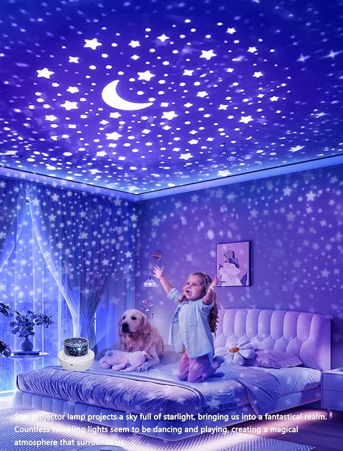 Night Light for Kids + 21 Sets of Films, Projector Night Light for Kids Bedroom, Ceiling, Star Galaxy Projector for 3-14 Years Old Baby Girls with 360° Rotation for Birthday, Christmas, Room Decor