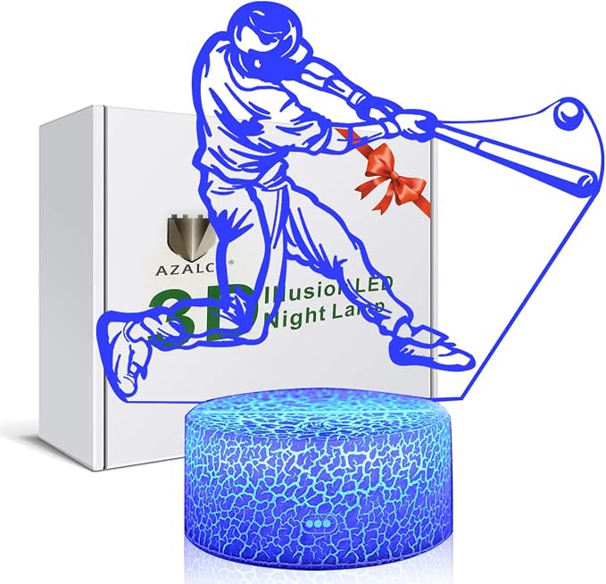 Baseball 3D Night Light,16 Color Change&Dimming by Remote Control or Smart Touch Optical Illusion Bedside Lamps,Sports Decor for Boys Bedroom Girls Kids Teens Birthday Chrismas Gifts Xmas Gift