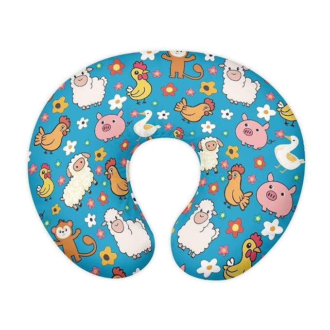 Newborn Nursing Pillowcase for Boys and Girls Soft and Cosy Stretchy. with Hidden Zip Ideal for Breastfeeding with Farm Animals and Floral Prints（Pillowcase Only）