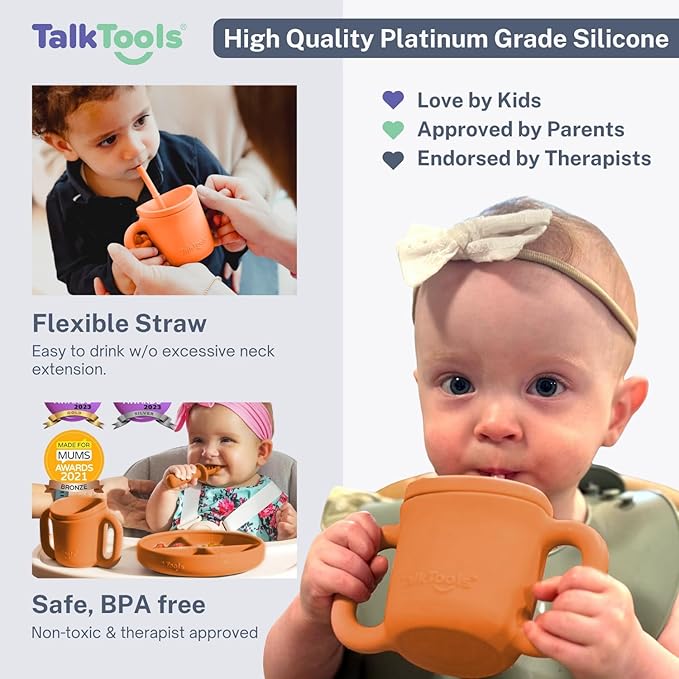 TalkTools ITSY Silicone Training Cup ??Mini Straw Cup for Baby - Anti Leak, Spill Proof and BPA Free Cup with Straw Insertion for Kids (Tangerine)