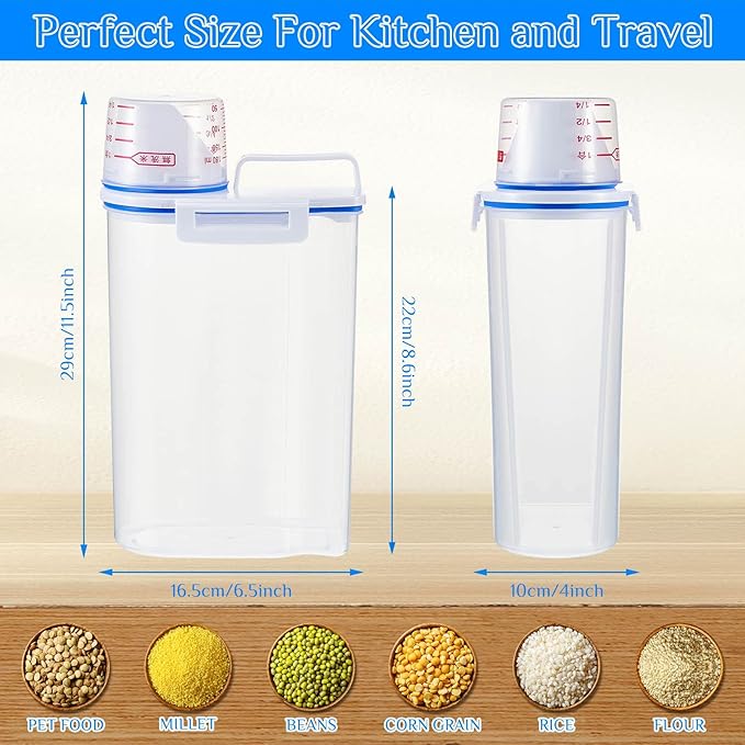 Suclain 6 Pcs Rice Airtight Storage Container 3 to 5Lbs with Pour Spout,Measuring Cup Food Storage Holder Dispenser for Oatmeal Flour Grain & Pet Cat Dog Food Container