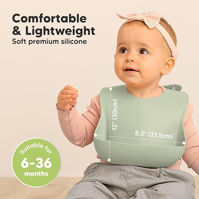 KeaBabies 2-Pack Silicone Bibs for Babies, Toddlers Girl, Boy ??Sturdy Food-Grade Baby Bibs for Eating, Large Food Catcher, Clean & Put On Easily, Waterproof Toddler Feeding Essentials (Macaron)