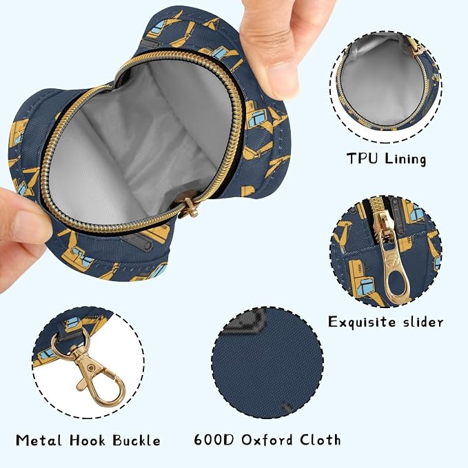 Baby Pacifier Case with Clip, Excavators Portable Pacifier Holder, TPU Lined Dust-Proof Storage Pouch for Diaper Bag and Stroller
