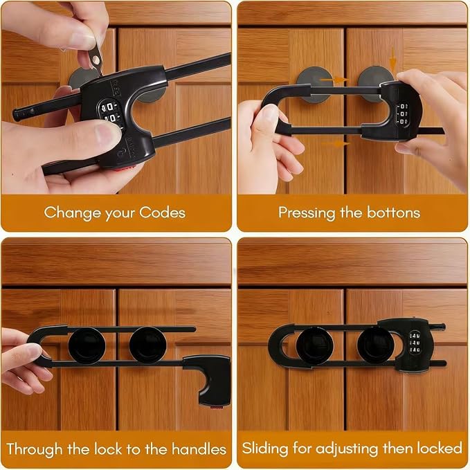Upgrade 2 Packs Sliding Cabinet Locks, Baby Proofing U-Shaped Child Safety Latches ，Childproof Latches for Knobs, Handles on Kitchen Doors and Home Drawers Closet (Black, 2)