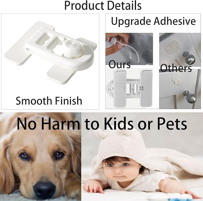Child Safety Refrigerator Lock, No Drill Adhesive 180° Swivel 2PK | 90° Twist One-hand, fits French Freezer, Cabinet, Drawer. Renter friendly. Babyproof, Toddler & Petproof 2-pack for RV Camper