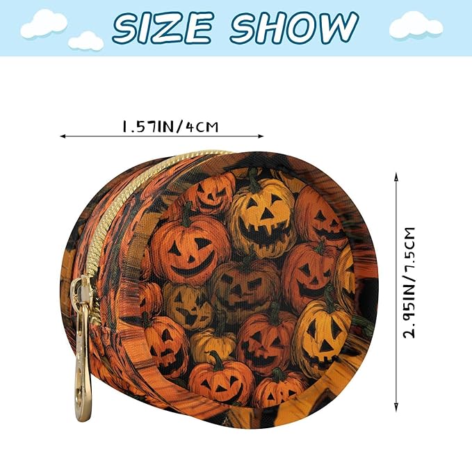 Pacifier Holder with Clip Pacifier Case for Diaper Bag Round Baby Pacifier Pouch Box Bag Portable Cartoon Orange Halloween Pumpkin Lanterns