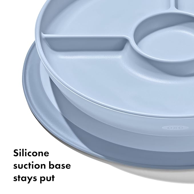 OXO Tot Stick and Stay Suction Divided Plate - Dusk (Pack of 3)