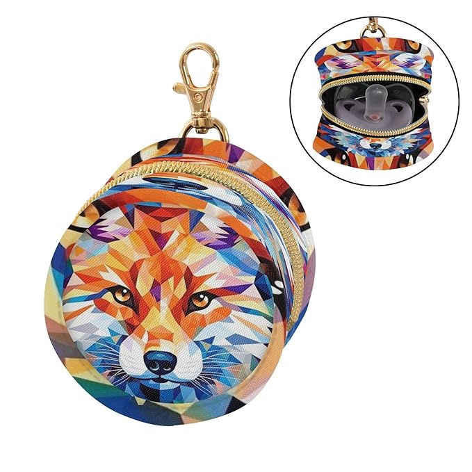 Pacifier Holder with Clip Pacifier Case for Diaper Bag Round Baby Pacifier Pouch Box Bag Portable Fox Geometric