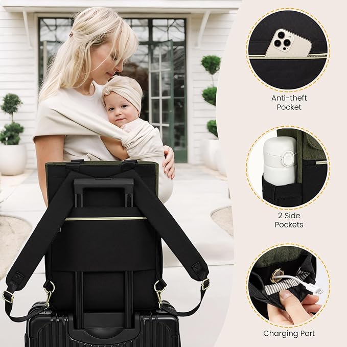 LOVEVOOK Diaper Bag Backpack,Diaper Tote Bag with Insulated Pockets,Baby Bag for Girl Boy with Changing Pad,Large Baby Diaper Bag with Pacifier Case,Anti-Theft Travel Backpack for Women