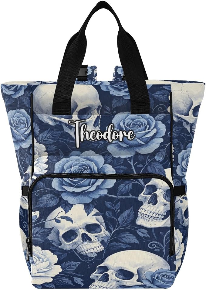 Personalized Cracked Skull Rose Diaper Bag Large Cap Insul Mom Dad