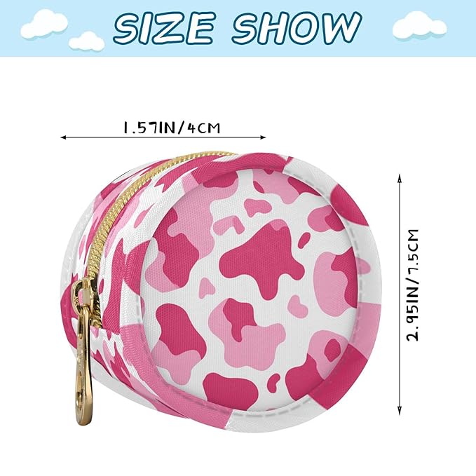 Pacifier Holder with Clip Pacifier Case for Diaper Bag Round Baby Pacifier Pouch Box Bag Portable Pink Cow Print White