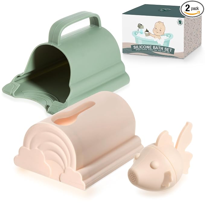 Bath Spout Cover & Baby Bath Rinse Cup Set- Soft Silicone Bathtub Faucet Safety Guard for Kids & Baby Bath Rinse Cup, 100% Food Grade Silicone