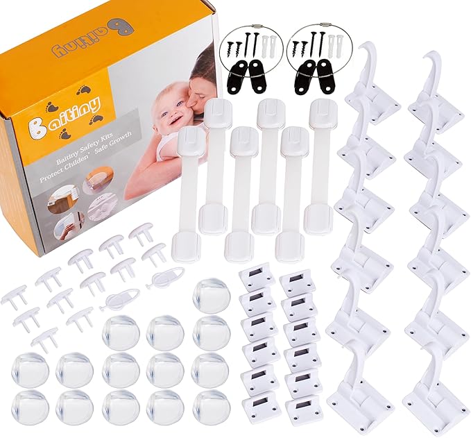 Baby Proofing Kit 58 Packs- Child Safety Essentials Set with Invisible Cabinet Locks, Corner Guards and Outlet Covers Baby Safety Products - All-in-one Super Value Child Proof Kit