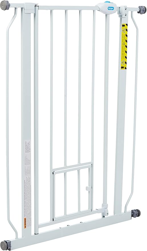 Carlson 36" Extra Tall Walk Through Dog Gate for Doorways & Bottom of Stairs, Metal Pet Gate with Small Pet Door, Expands 29.5?�â€?6.5?? White
